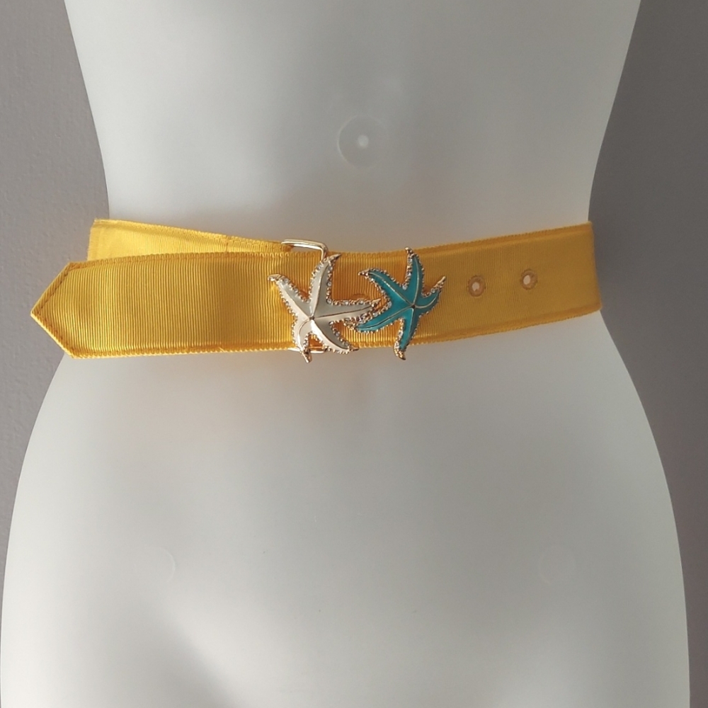 J. Crew Yellow Grosgrain Ribbon Belt with Starfish Detailed Buckle Size Medium